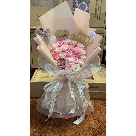 [Hoa sinh nhật - Có Nowship] Bó hoa sáp cao cấp mix hiện đại, to đẹp. Gói giấy xốp Hàn và lưới cứng siêu xinh