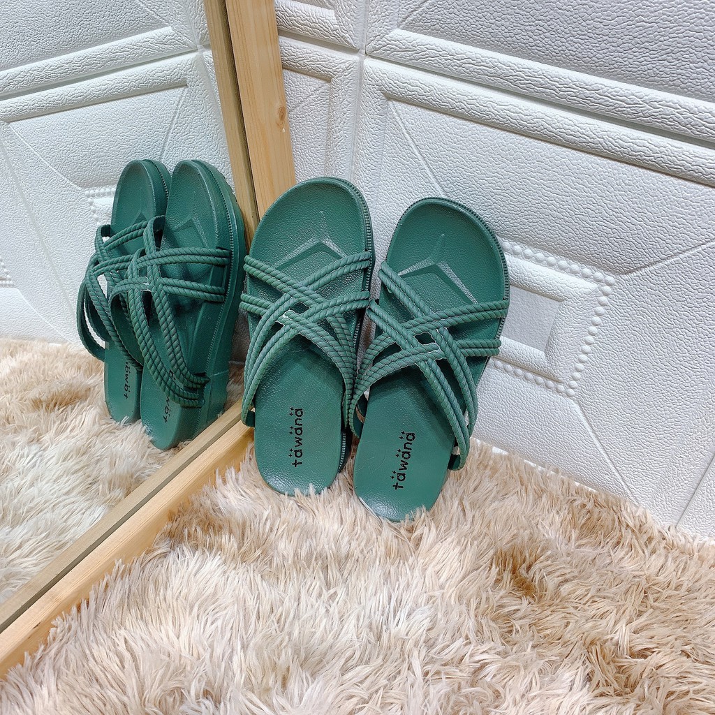Dép nữ cao su 4 quai chéo nhỏ tawana đế cao 3cm 2M01