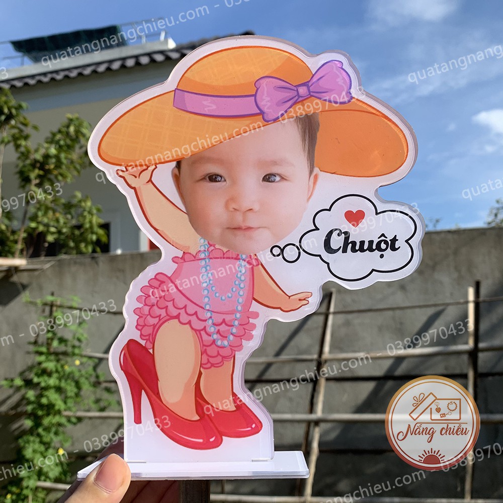 Tượng để bàn chibi cho con yêu dịp sinh nhật, thôi nôi, chất liệu mica sáng bóng, an toàn cho người sử dụng