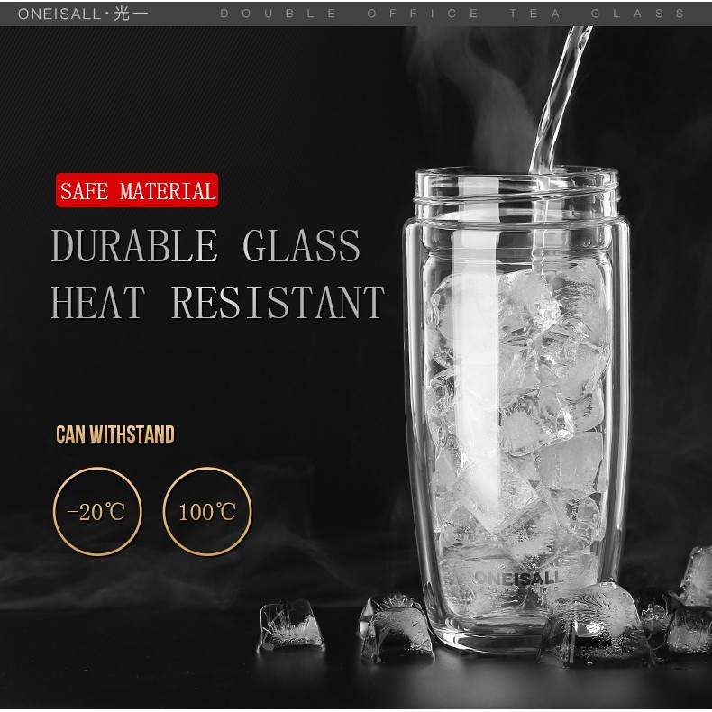 Bình Nước Thủy Tinh Hai Lớp Kèm Bộ Lọc Dung Tích 380ML Dùng Trong Văn Phòng / Ngoài Trời Cho Nam