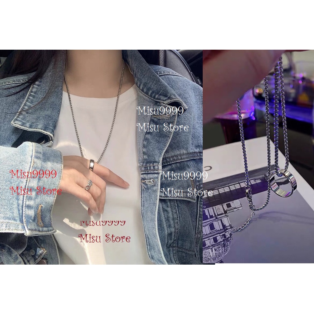 Dây chuyền titan sợi dệt ft nhẫn trơn vớt cạnh