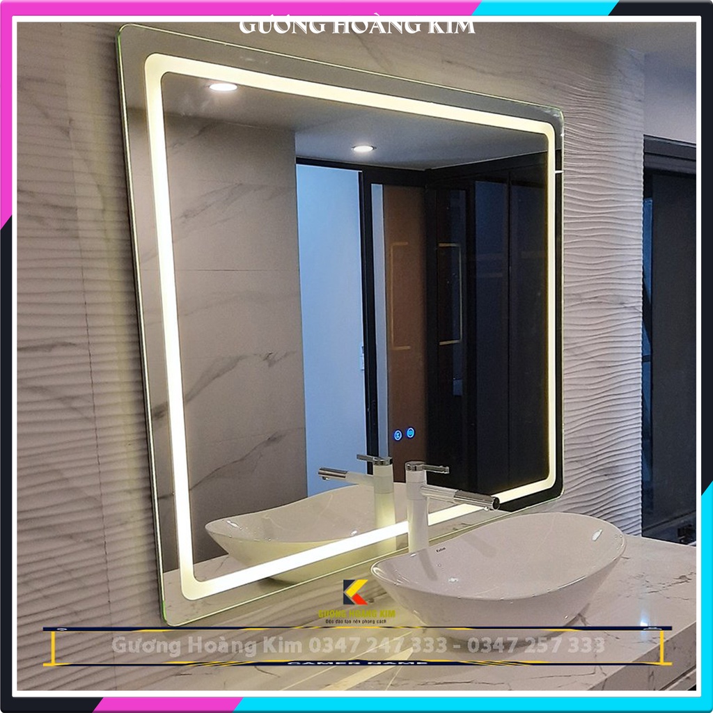 Gương đèn led cảm ứng đển bàn trang điểm treo tường chữ nhật nhà tắm thông minh kích thước 60x80 - guonghoangkim mirror