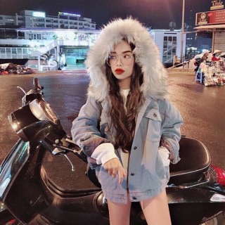 Áo khoác bò mũ lông siêu hot