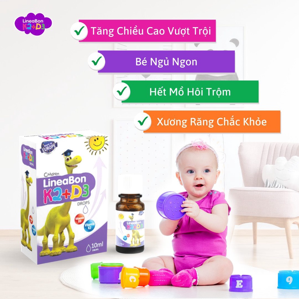 LineaBon K2 D3 - Vitamin D3 K2 Mk7, tăng chiều cao, hấp thu Canxi tối đa cho bé, an toàn dùng cho trẻ sơ sinh, trẻ em