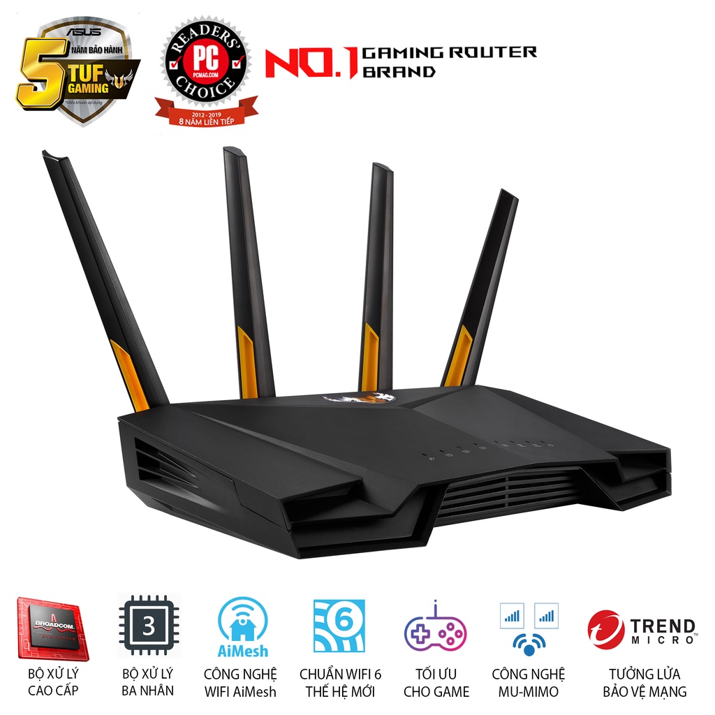 Router Wifi 6 ASUS TUF Gaming AX3000 Băng Tần Kép TUFAX3000 Hàng Chính Hãng