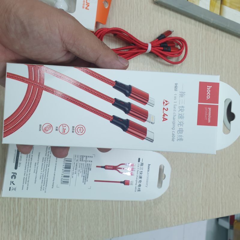 Cáp 3 đầu Hoco  1m chân ip-micro-typec. bảo hành 12 tháng-phukien3a