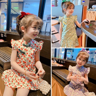 Bé Gái Sườn Xám Đầm Phong Cách Trung Hoa Trẻ Em Phong Cách Phương Tây Nhỏ Tay Bay Đầm Hoa Giữa Nhỏ Trẻ Em Mùa Hè Đầm Công Chúa