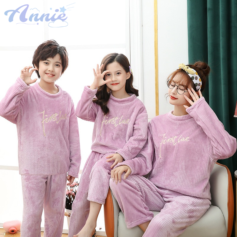 Bộ Đồ Ngủ Hai Mảnh Bằng Vải flannel Phối Nhung Giữ Ấm Mùa Thu Và Mùa Đông Kiểu Mới Dành Cho Mẹ Và Bé