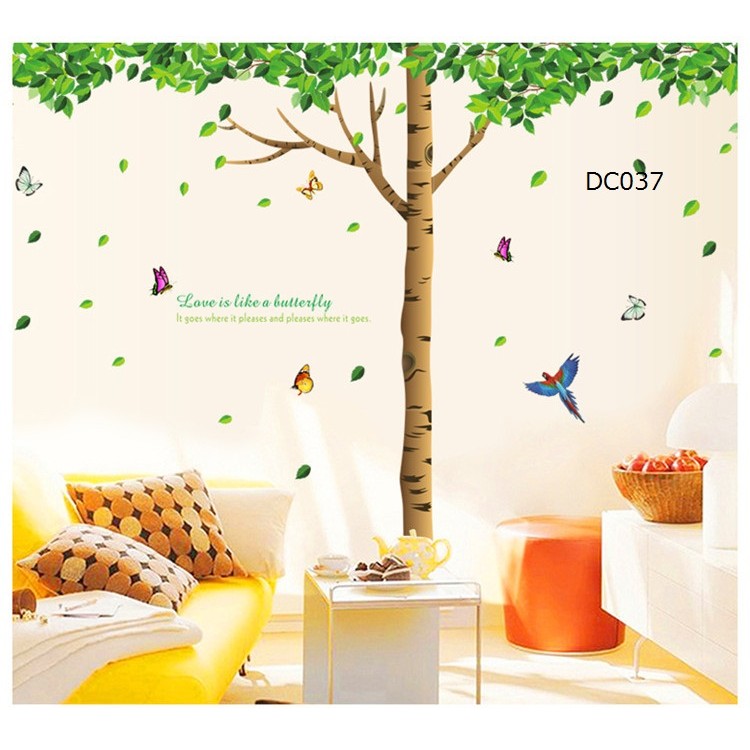 Decal dán tường đẹp Cây xanh bóng mát to trang trí phòng khách tươi mát - DCX008