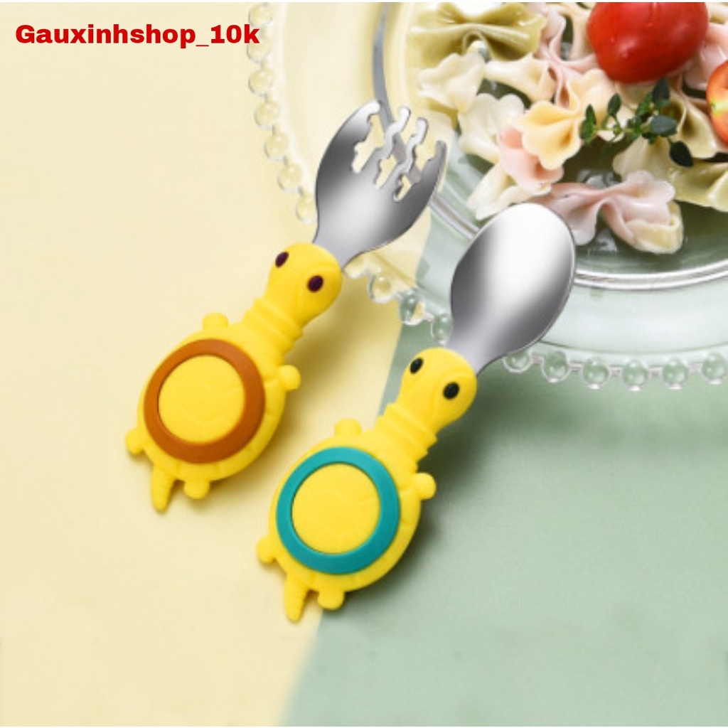 SET 2. Bộ thìa dĩa inox tập ăn dặm cho  bé Hoạt Hình Dễ Thương
