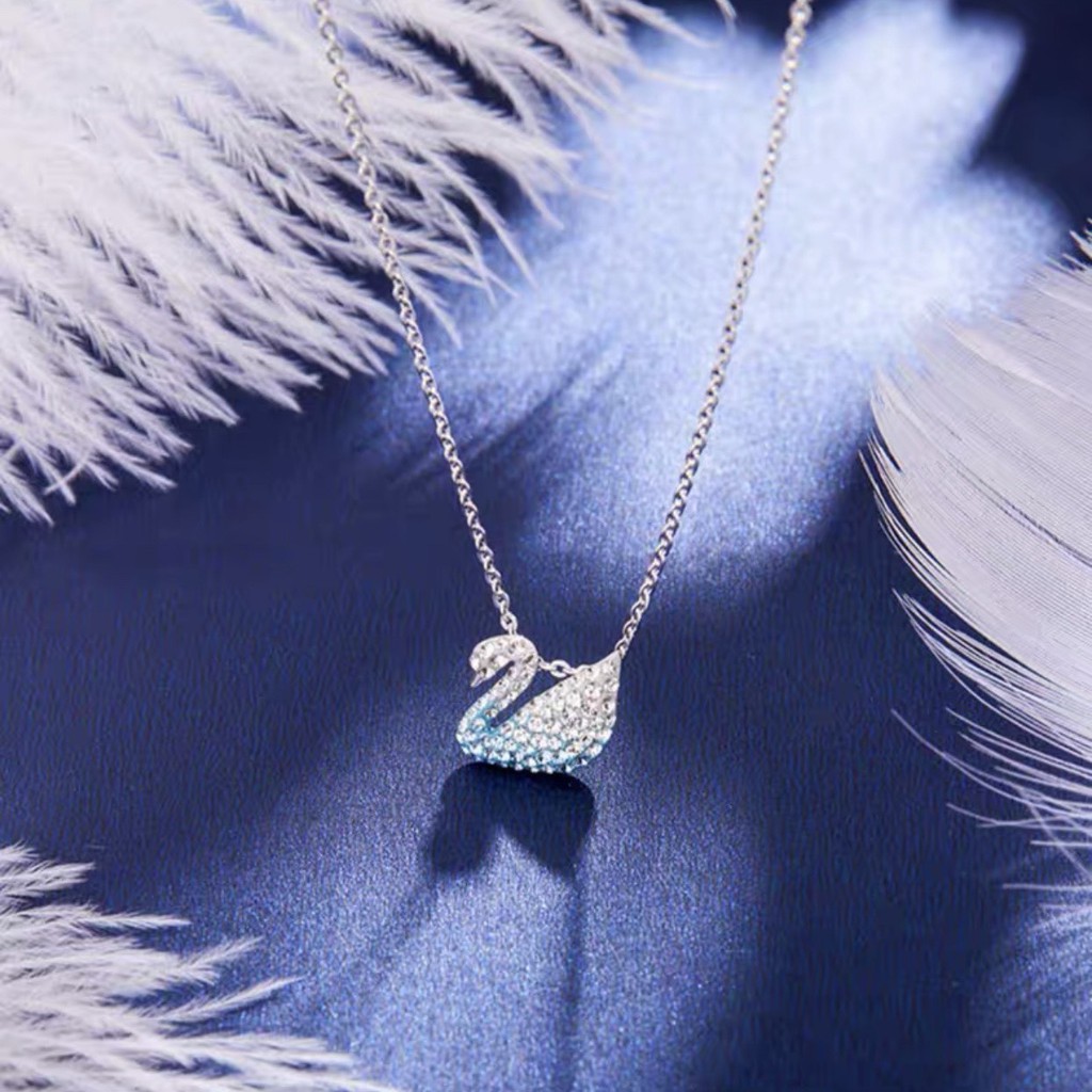 [CHÍNH HÃNG] SET Vòng cổ, Bông tai Swarovski Iconic Swan Pendant Necklace_Đá xanh