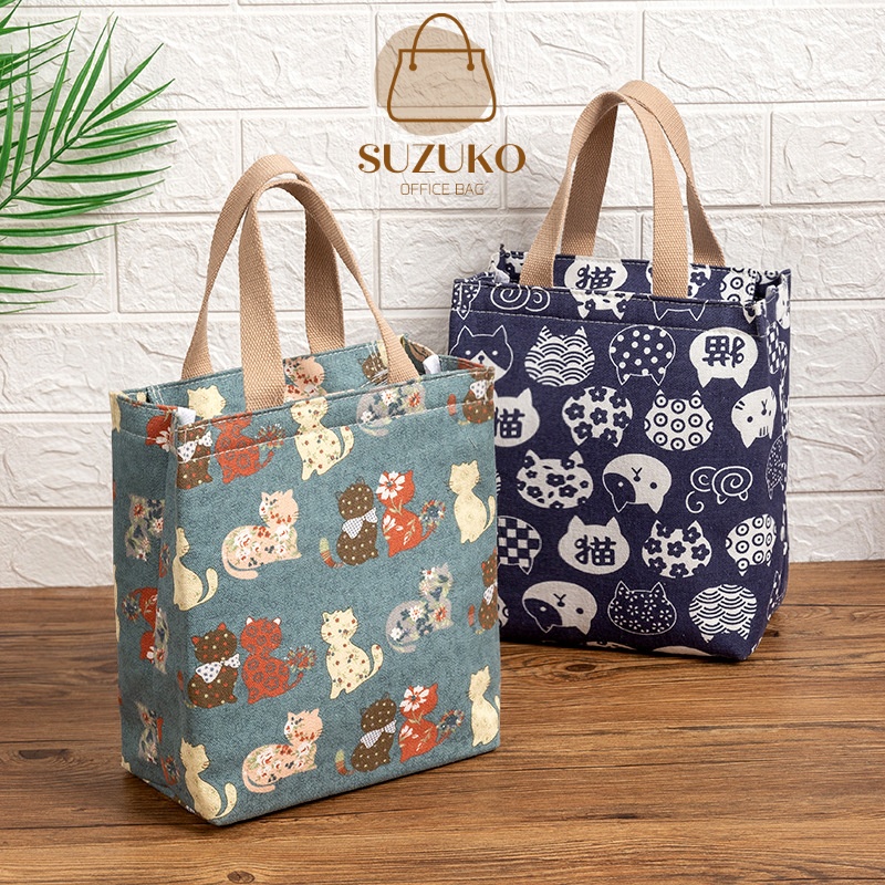 Túi đựng cơm hộp vải giữ nhiệt văn phòng size lớn SUZUKO đựng bình, ly, thức ăn mang đi làm TV02