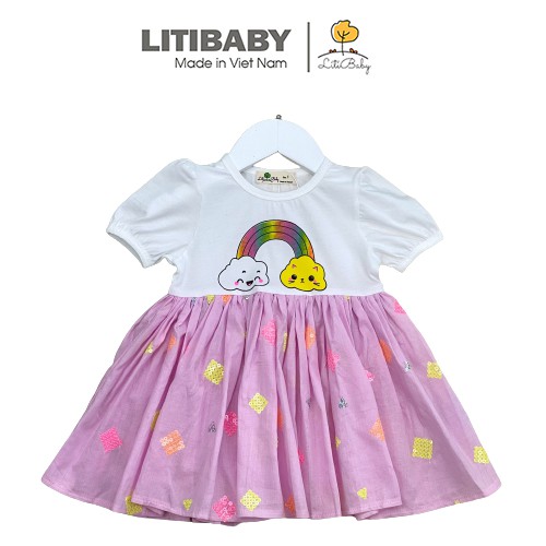 Váy cotton bé gái, phối chân váy thô họa tiết đáng yêu. size 1-5 từ 10-20kg thương hiệu litibaby