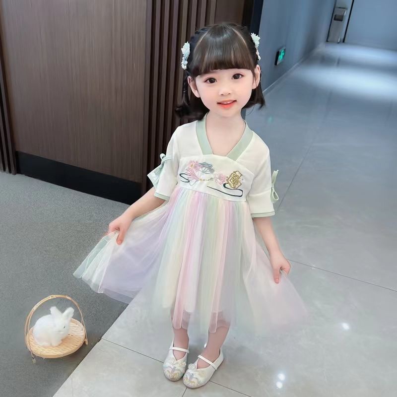 Đầm Hán Phục Thêu Họa Tiết Phong Cách Trung Hoa Mới 2022 Cho Bé Gái 100-150 Size