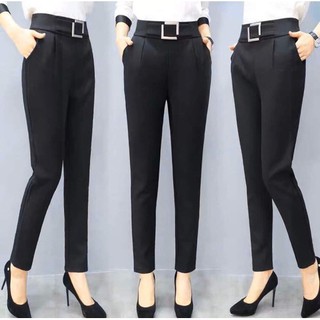 Quần baggy nữ cạp cao - Khóa Sườn, đai vuông cách điệu cực sang