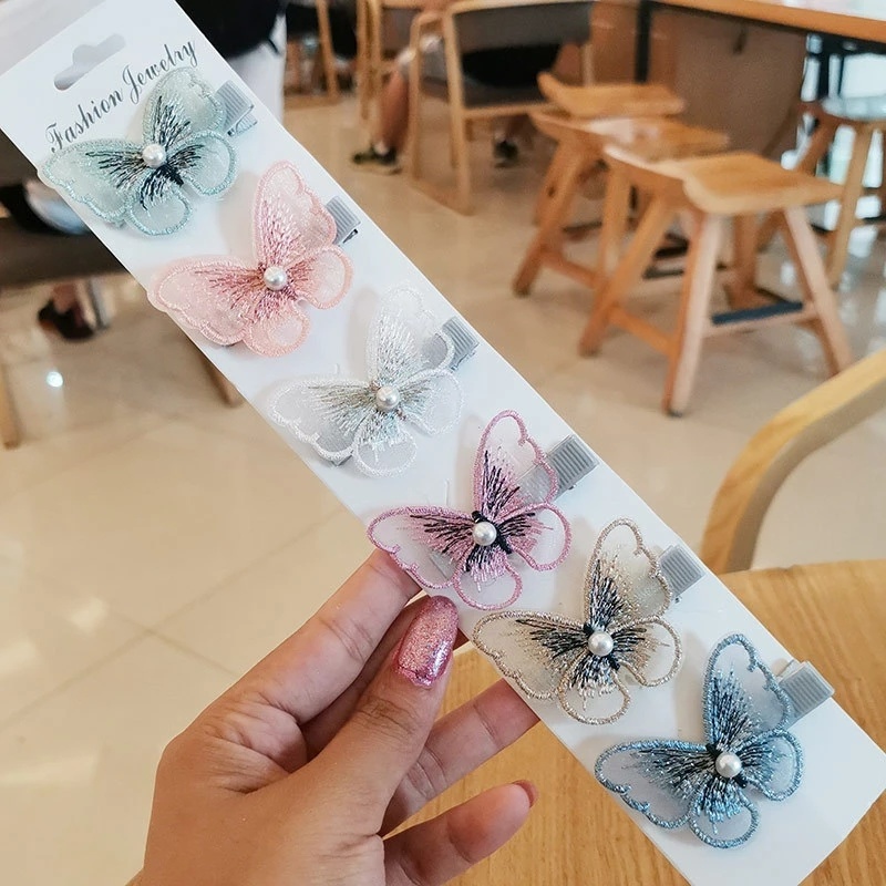 Kẹp Tóc Hình Bướm Trong Suốt Đính Ngọc Trai Phong Cách Hàn Quốc