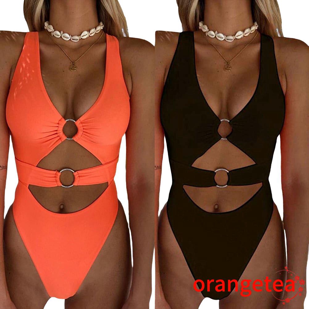 Đồ bơi 1 mảnh màu trơn phong cách quyến rũ cho nữ