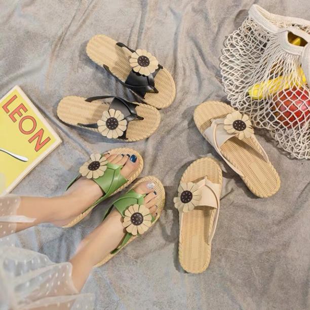 Dép xỏ ngón nhựa giả cói hoa hướng dương