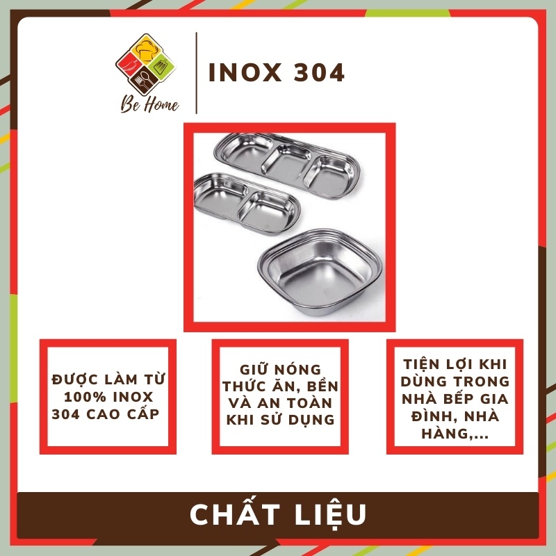 Khay Gia Vị Inox  BEHOMEMALL Khay Chấm Hàn Quốc - 3 Loại Ngăn - Giữ Nhiệt Tốt - Bền Bỉ An Toàn