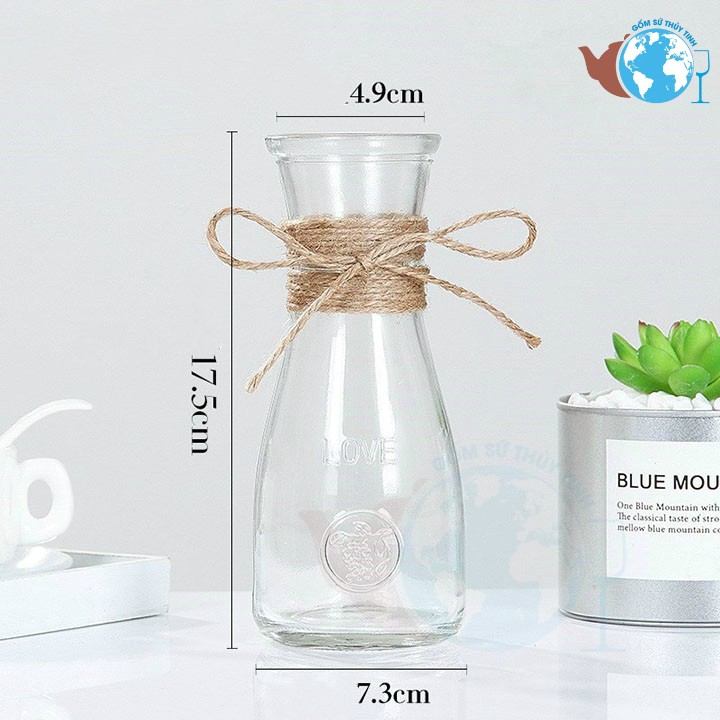 SET 2 lọ hoa thủy tinh EO NHỎ VÀ GIỌT SƯƠNG - MIX 2 MẪU SIÊU XINH tặng kèm  dây dừa trang trí