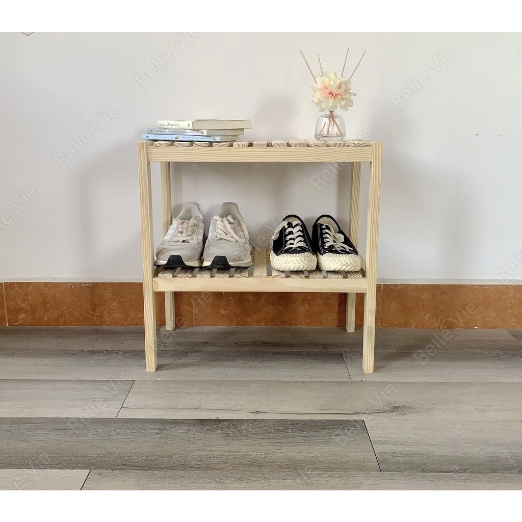Kệ giày dép, kệ đa năng 2 tầng gỗ thông nhập khẩu, trang trí decor đẹp mắt