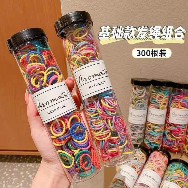 Hộp 300 sợi chun nhiều màu sắc cho bé, chun tóc ống ngộ nghĩnh đa sắc màu