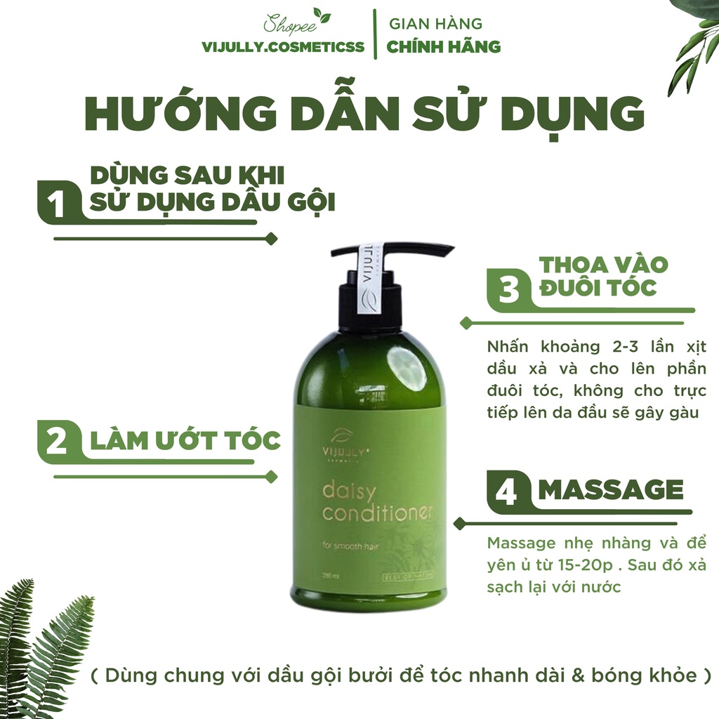 Dầu xả dừa hoa cúc Vijully Chính hãng phục hồi tóc hư tổn, giảm khô xơ rối chẻ ngọn 280ml