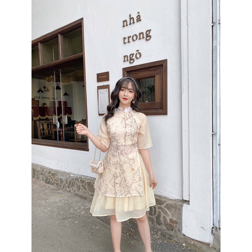 Áo dài cách tân nữ hoa thêu cao cấp kèm ảnh thật