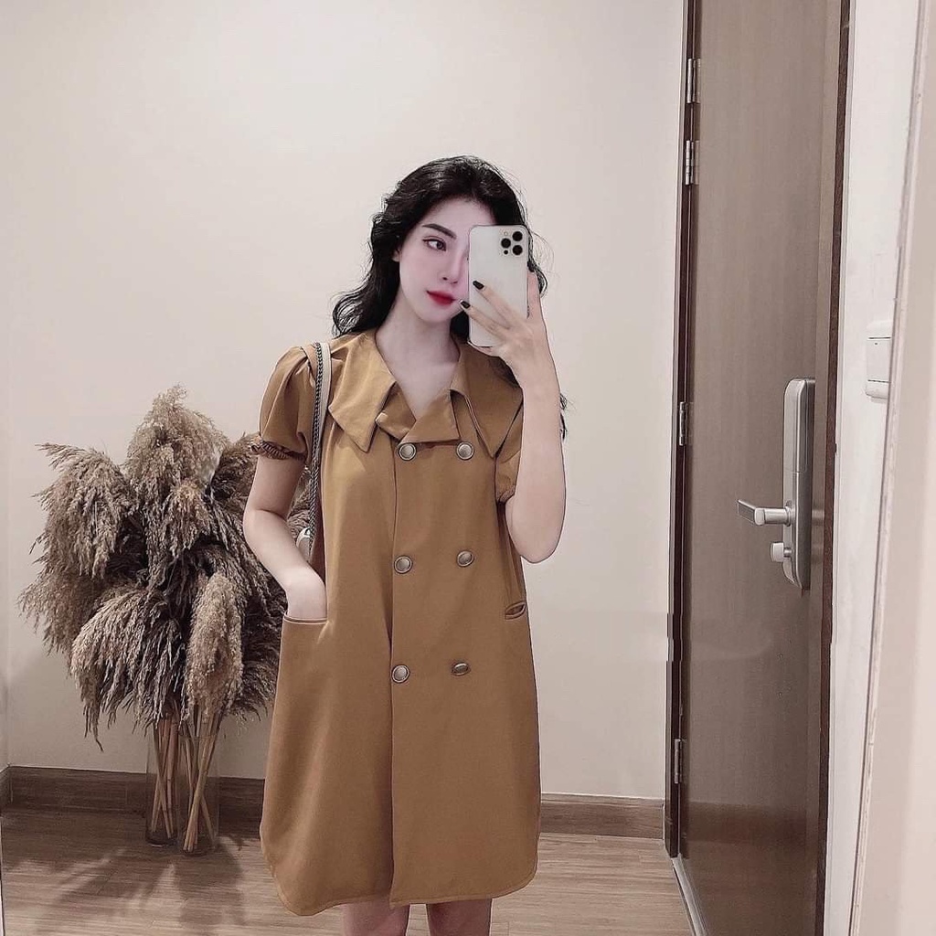 Váy suông babydoll Quảng Châu thiết kế cổ vest tiểu thư siêu xinh, Đầm xuông nữ dáng ngắn rẻ đẹp trẻ trung