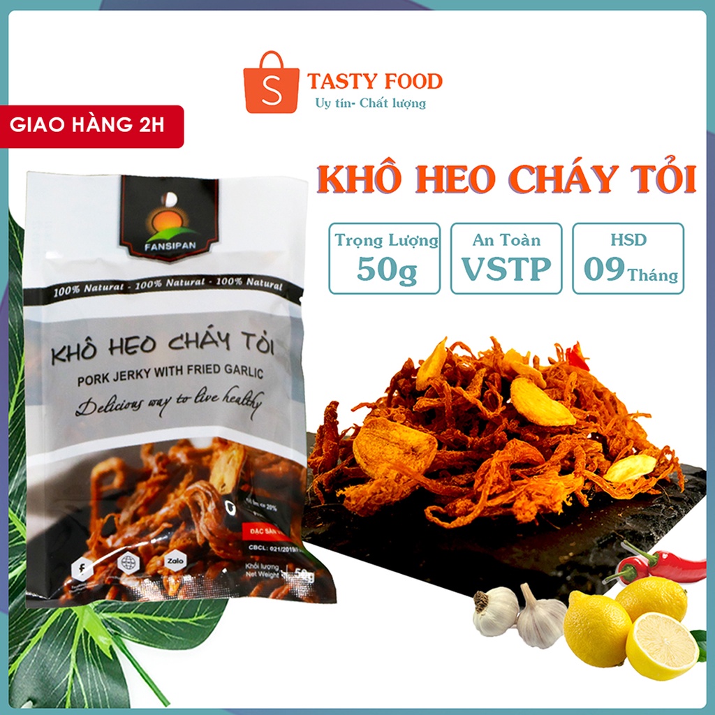 KHÔ HEO CHÁY TỎI Fanxipan thượng hạng loại 50g, gói heo khô cháy tỏi thơm ngon đậm vị, khô heo loại 1 đảm bả
