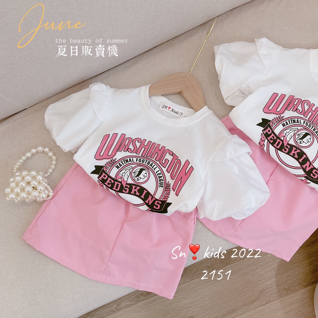 Sét áo thu kèm cv cho bé gái, set áo cotton tay bồng họa tiết Washington kèm chân váy hồng siêu xinh cho bé sz 10-33kg