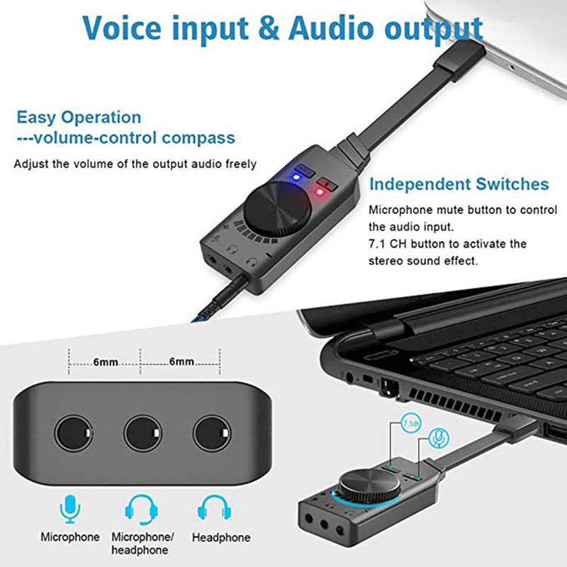 7.1CH USB External Sound Card with Adjustable Volume USB Sound Card