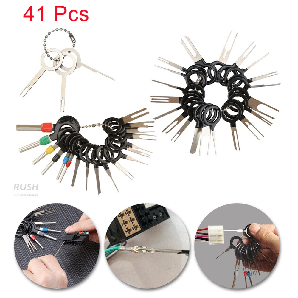 41PCS công cụ loại bỏ thiết bị đầu cuối dây điện xe hơi đầu nối dây điện uốn cong chìa khóa chốt
