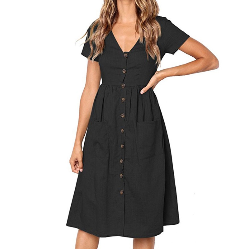 Áo Thun Ngắn Tay Cổ Chữ V Phối Nút Thời Trang Cho Nữ