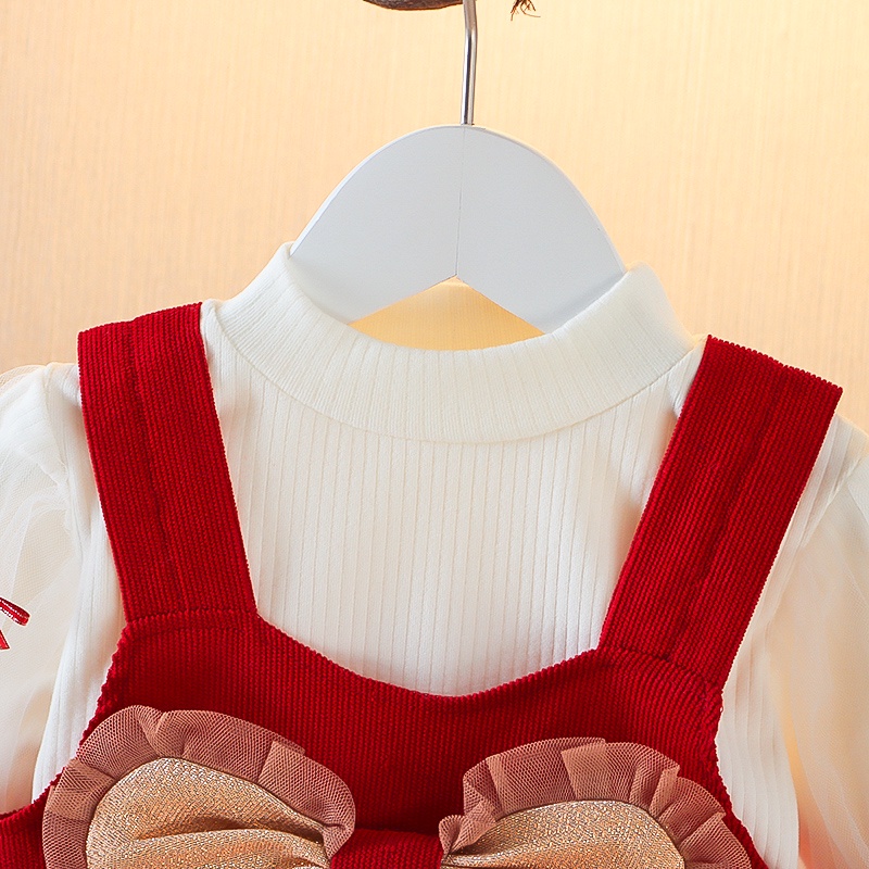 Set Đầm Hai Dây Đính Nơ Phong Cách Phương Tây Thời Trang Xuân Thu Năm Mới 2022 Cho Bé Gái