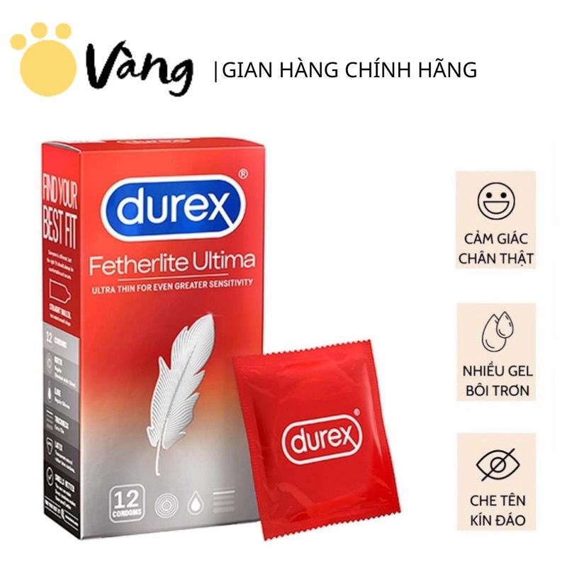 Bao Cao Su Siêu Mỏng Có Gân và Hạt Nhỏ Durex Fetherlite Được Tăng Cường Gel