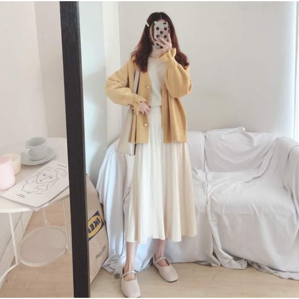 Áo khoác Cardigan dệt kim tay dài dễ phối đồ