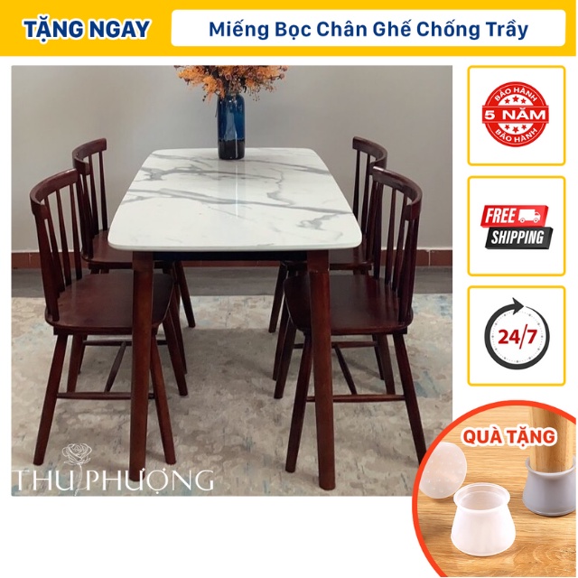 Bộ bàn ăn song tiện 1m2 + 4 ghế, bộ bàn ghế gỗ gia đình có lót simili - Thu Phượng House