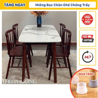 Bộ bàn ăn song tiện 1m2 + 4 ghế, bộ bàn ghế gỗ gia đình có lót simili - thu phượng house