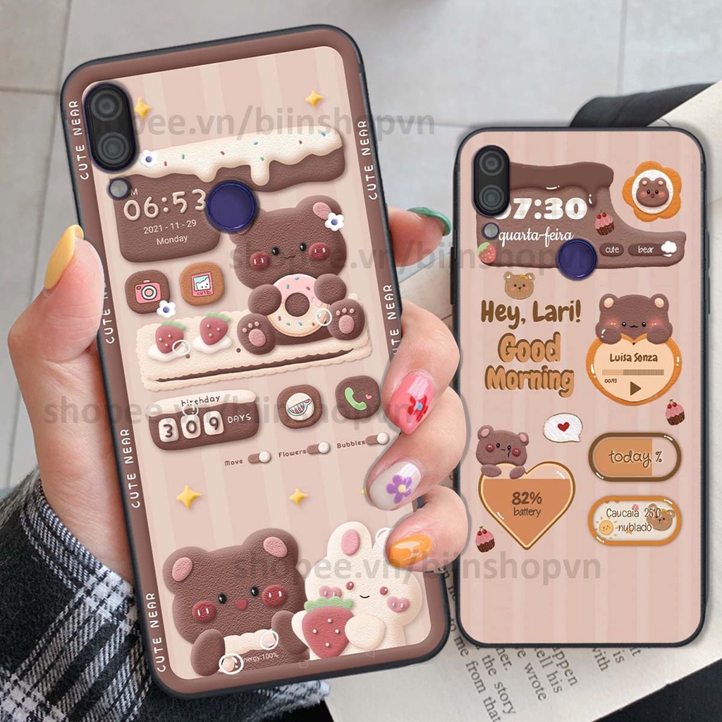 Ốp Xiaomi Redmi Note 7 in 3D icon gấu nổi siêu xinh, siêu đáng yêu, cá tính phong cách