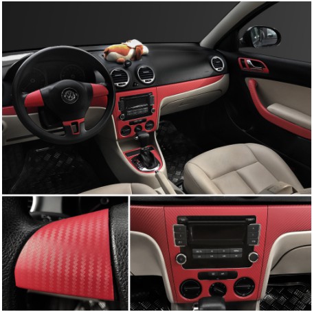 Sticker Tấm dán sợi Carbon 3D màu đỏ đen cuộn cabon dán nóc trần nội thất táp lô cacbon bảng điều khiển cho xe hơi ô tô