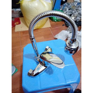 vòi chậu rửa chén bát gắn tường nóng lạnh chất liệu đồng