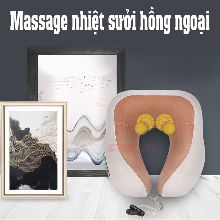 Gối ngủ massage chữ U điều trị đau mỏi cổ khi đi máy bay, tàu xe YIJIA YJ-818