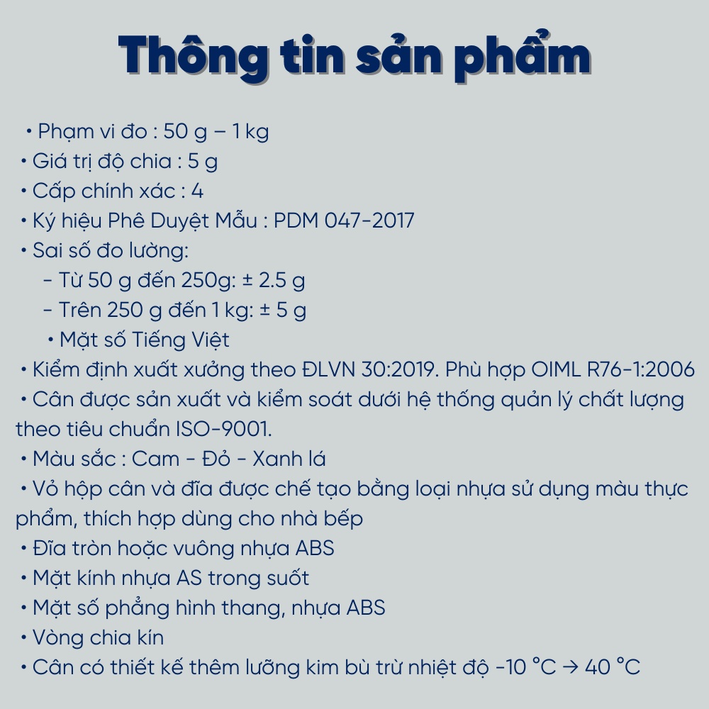 Cân nhà bếp 1kg Nhơn Hòa chính hãng đảm bảo độ chính xác cao, không cần pin sản xuất theo tiêu chuẩn ISO-9001