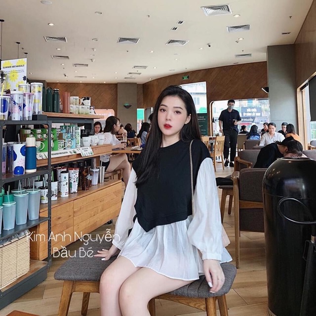 Áo Babydoll Bánh Bèo Phối Thắt Nơ Eo QC Cao Cấp ❤️