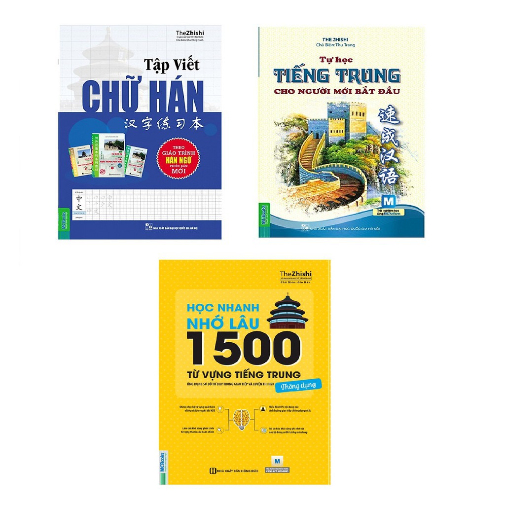 Sách - Combo Tập Viết Chữ Hán + Tự Học Tiếng Trung Người Mới Bắt Đầu + Học Nhanh Nhớ Lâu 1500 Từ Vựng Tiếng Trung