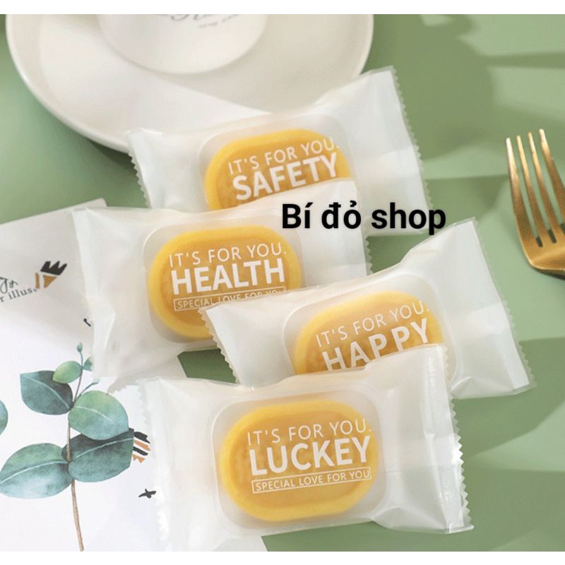 Túi 7*12 cm - Set 100 túi bánh dứa, hạnh nhân bánh gạo lứt TRONG MỜ CHỮ TRĂNG NỀN TRẮNG hàn miệng