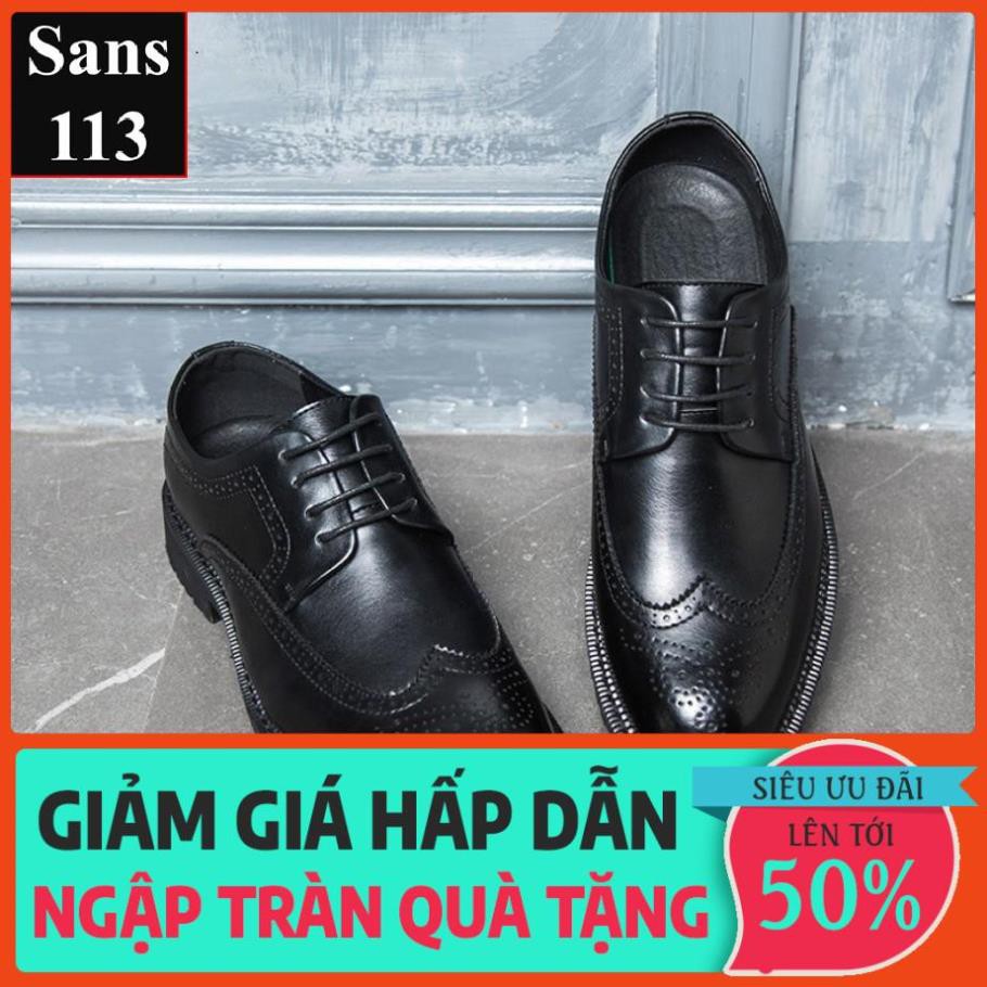 Giày oxford nam da bò thật cao cấp Sans113 giầy tây công sở đen nâu