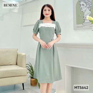 Đầm cổ vuông xếp li chân váy bèo ngực BEMINE MT5642