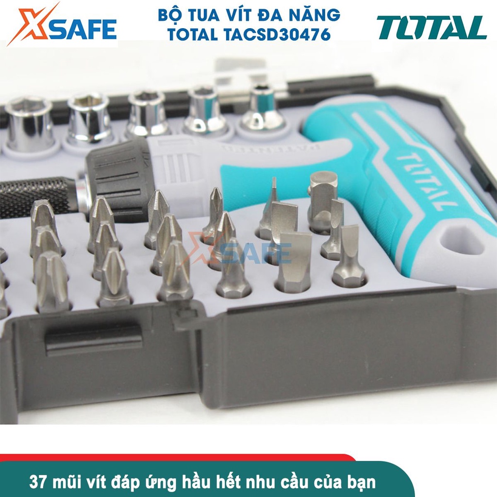 Bộ tua vít tay cầm chữ T 47 chi tiết đa năng TOTAL TACSD30476 đóng mở 2 chiều tự động có nam châm -